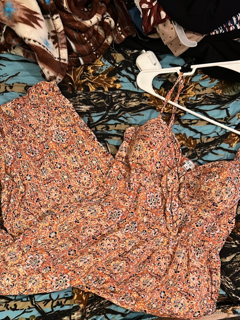 Floral Orange Smocked romper with Spaghetti Straps
